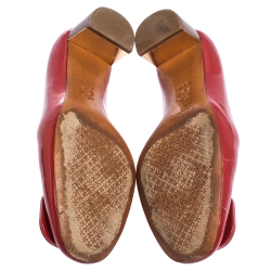 مملوكة مسبقًا Tory Burch Red Patent Leather Block Heel Pumps Size 36.5