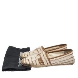 Pre Owned حذاء إسبادريل فلات توري برش كانفاس بني/بيج مقدمة منفصلة بالشعار مقاس 38.5