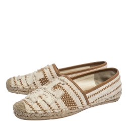 Pre Owned حذاء إسبادريل فلات توري برش كانفاس بني/بيج مقدمة منفصلة بالشعار مقاس 38.5