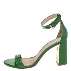 Pre Owned Tory Burch Green Patent Leather Cecile Block Heel Ankle Strap Sandals Size 36.5