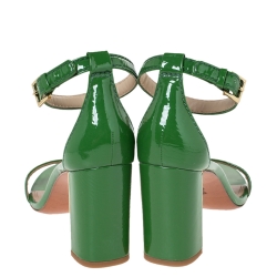 Pre Owned Tory Burch Green Patent Leather Cecile Block Heel Ankle Strap Sandals Size 36.5