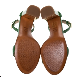 Pre Owned Tory Burch Green Patent Leather Cecile Block Heel Ankle Strap Sandals Size 36.5