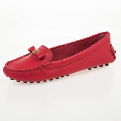 Pre Owned Tory Burch Red Leather 'Ludlow' Drivers Size 38