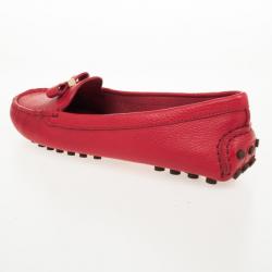 Pre Owned Tory Burch Red Leather 'Ludlow' Drivers Size 38