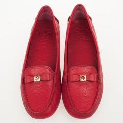 Pre Owned Tory Burch Red Leather 'Ludlow' Drivers Size 38