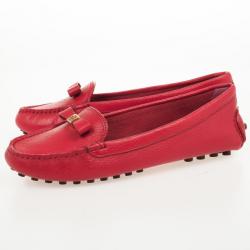 Pre Owned Tory Burch Red Leather 'Ludlow' Drivers Size 38