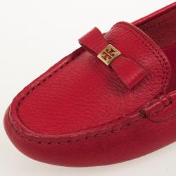 Pre Owned Tory Burch Red Leather 'Ludlow' Drivers Size 38