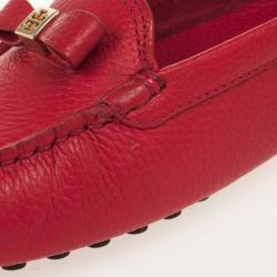 Pre Owned Tory Burch Red Leather 'Ludlow' Drivers Size 38