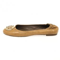Pre Owned Tory Burch Beige Leather Reva Ballet Flats Size 40