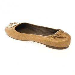 Pre Owned Tory Burch Beige Leather Reva Ballet Flats Size 40
