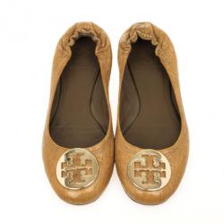 Pre Owned Tory Burch Beige Leather Reva Ballet Flats Size 40