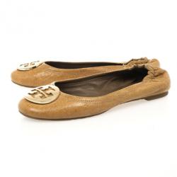 Pre Owned Tory Burch Beige Leather Reva Ballet Flats Size 40