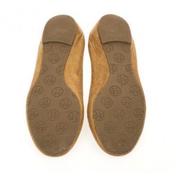 Pre Owned Tory Burch Beige Leather Reva Ballet Flats Size 40