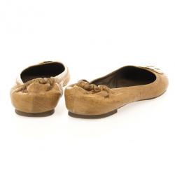 Pre Owned Tory Burch Beige Leather Reva Ballet Flats Size 40
