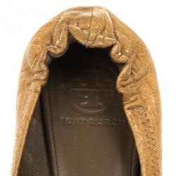 Pre Owned Tory Burch Beige Leather Reva Ballet Flats Size 40