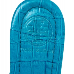 Pre Owned صندل بإصبع توري برش فلات ميلر جلد لامع أسود مقاس 37.5