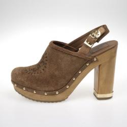 Pre Owned Tory Burch Brown Suede Brayden Slingback Clogs Size 39.5