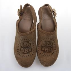 Pre Owned Tory Burch Brown Suede Brayden Slingback Clogs Size 39.5