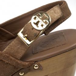 Pre Owned Tory Burch Brown Suede Brayden Slingback Clogs Size 39.5