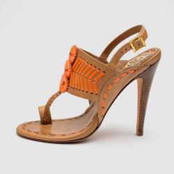 Pre Owned Tory Burch Brown Leather Tanya Sandals Size 35.5