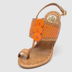 Pre Owned Tory Burch Brown Leather Tanya Sandals Size 35.5