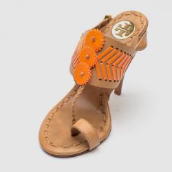 Pre Owned Tory Burch Brown Leather Tanya Sandals Size 35.5