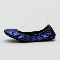 Pre Owned Tory Burch Dark Blue 'Eddie' Glitter Ballerinas Size 40.5