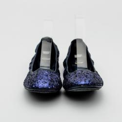 Pre Owned Tory Burch Dark Blue 'Eddie' Glitter Ballerinas Size 40.5