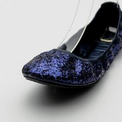 Pre Owned Tory Burch Dark Blue 'Eddie' Glitter Ballerinas Size 40.5