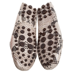 مملوكة مسبقًا Tory Burch Beige/Brown Python Effect Leather Kendrick Driving Loafers Size 36