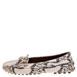مملوكة مسبقًا Tory Burch Beige/Brown Python Effect Leather Kendrick Driving Loafers Size 36