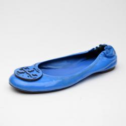 Pre Owned Tory Burch Electric Blue Patent Reva Flats Size 40