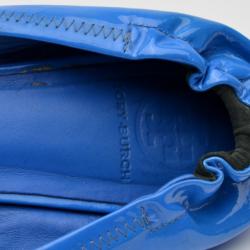 Pre Owned Tory Burch Electric Blue Patent Reva Flats Size 40