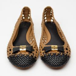 مملوكة مسبقًا Tory Burch Carlyle Woven Leather Ballerinas Size 38