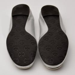 Pre Owned Tory Burch Silver Leather Reva Flats Size 40.5