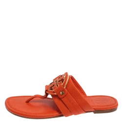 Pre Owned Tory Burch Orange Leather Amanda Flats Size 37