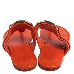 Pre Owned Tory Burch Orange Leather Amanda Flats Size 37