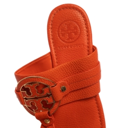 Pre Owned Tory Burch Orange Leather Amanda Flats Size 37