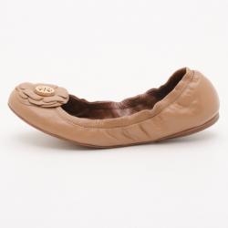 Tory Burch Tan 'Shelby' Ballerina Flats Size 37.5