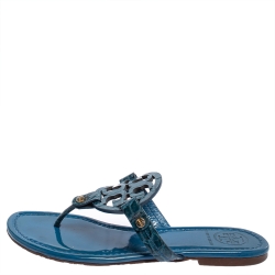 مملوكة مسبقًا صندل إصبع توري برش جلد نقشة التمساح أزرق مقاس 36