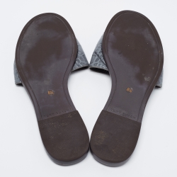 Pre Owned Tory Burch Grey Croc Embossed Leather Ines Flat Slides Size 38.5