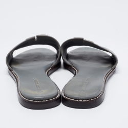 Pre Owned Tory Burch Grey Croc Embossed Leather Ines Flat Slides Size 38.5