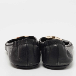 Pre Owned Tory Burch Black Leather Minnie Travel Ballet Flats Size 39.5