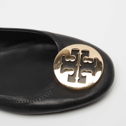 Pre Owned Tory Burch Black Leather Minnie Travel Ballet Flats Size 39.5