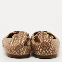 Pre Owned Tory Burch Gold/Brown Python Leather Embossed Reva Ballet Flats Size 38.5