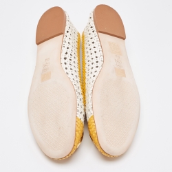 Pre Owned Tory Burch White/Yellow Woven Leather Reva Ballet Flats Size 39