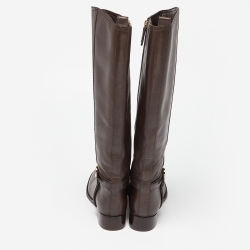 Pre Owned Tory Burch Brown Leather Mid Calf Boots Size 37