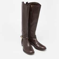 Pre Owned Tory Burch Brown Leather Mid Calf Boots Size 37