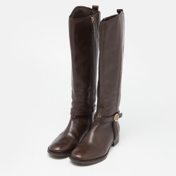 Pre Owned Tory Burch Brown Leather Mid Calf Boots Size 37