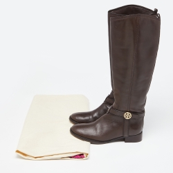 Pre Owned Tory Burch Brown Leather Mid Calf Boots Size 37